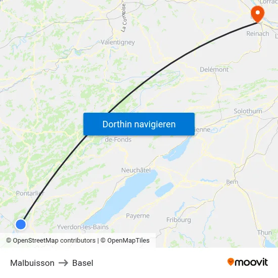 Malbuisson to Basel map