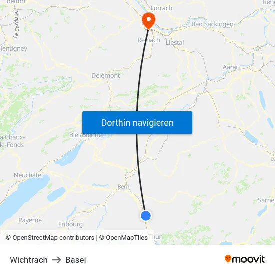 Wichtrach to Basel map