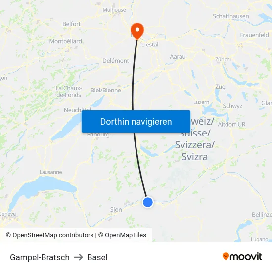 Gampel-Bratsch to Basel map