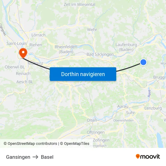 Gansingen to Basel map