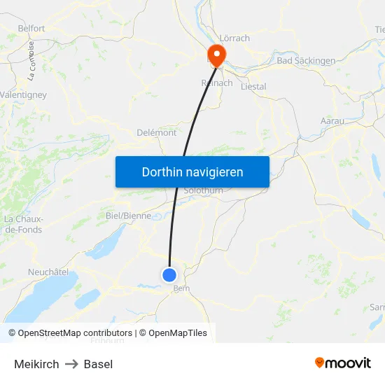 Meikirch to Basel map