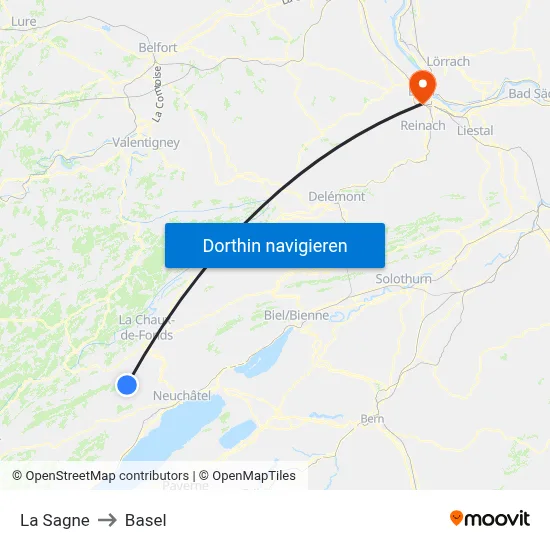 La Sagne to Basel map