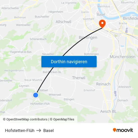 Hofstetten-Flüh to Basel map
