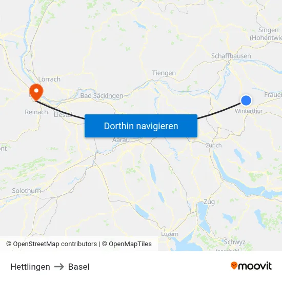 Hettlingen to Basel map