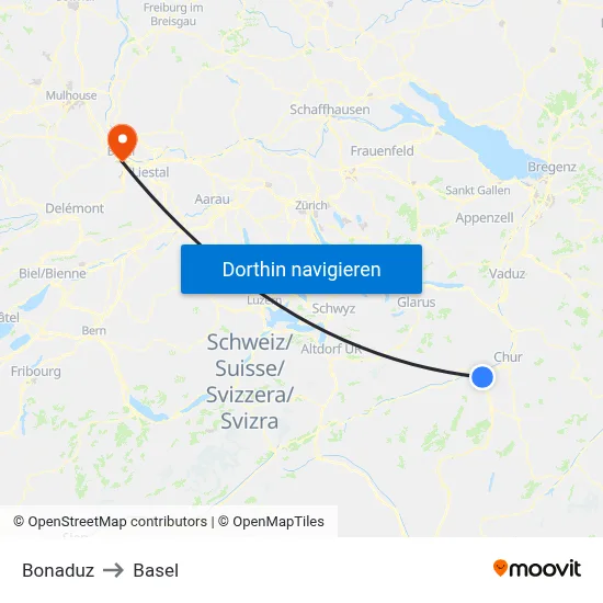 Bonaduz to Basel map