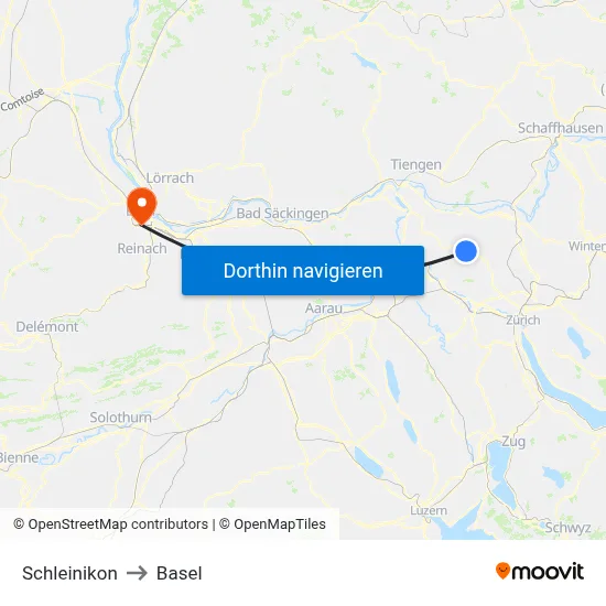 Schleinikon to Basel map