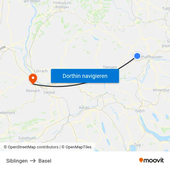 Siblingen to Basel map