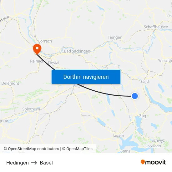 Hedingen to Basel map