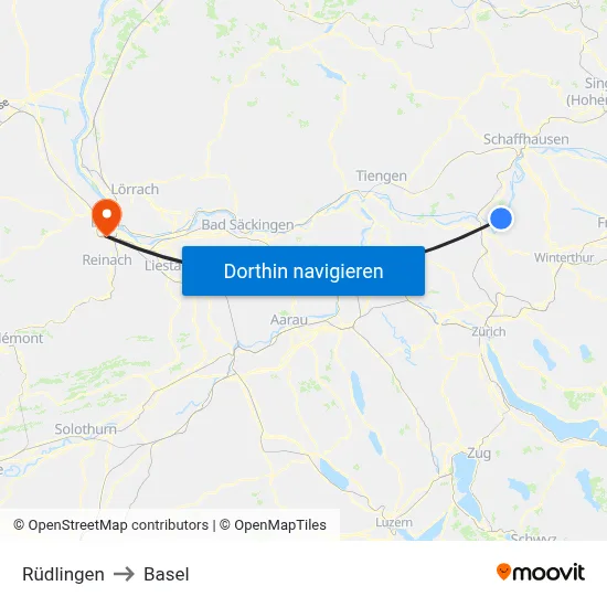 Rüdlingen to Basel map