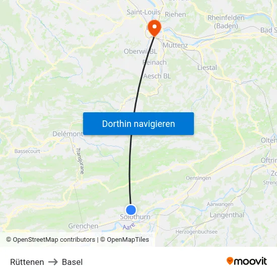 Rüttenen to Basel map