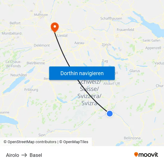 Airolo to Basel map