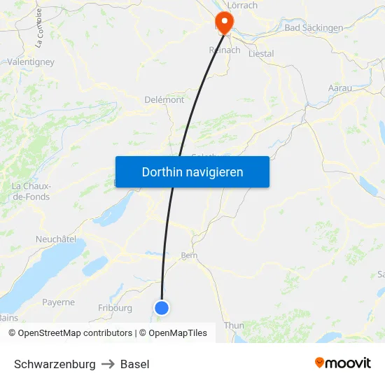 Schwarzenburg to Basel map