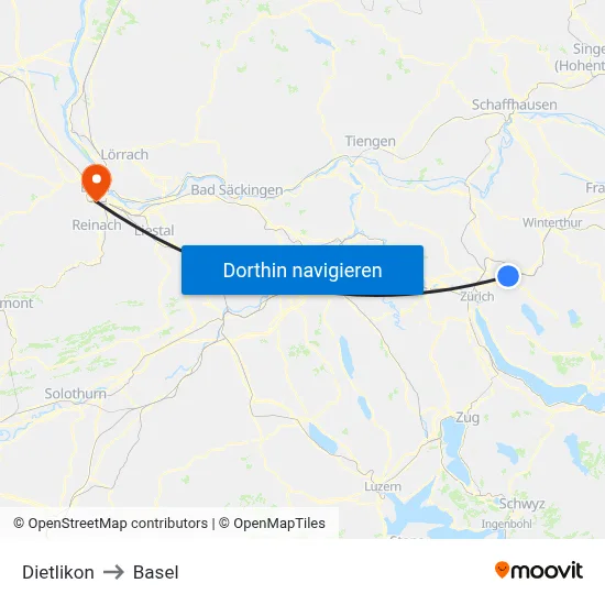 Dietlikon to Basel map