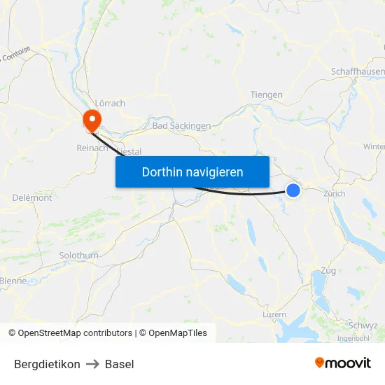 Bergdietikon to Basel map