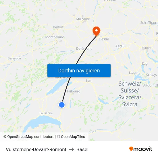 Vuisternens-Devant-Romont to Basel map