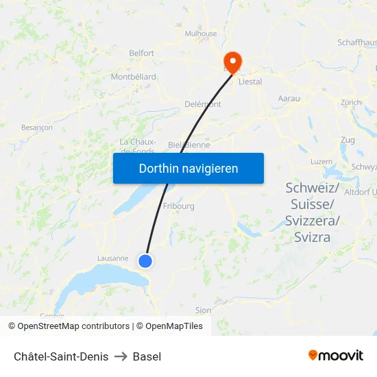Châtel-Saint-Denis to Basel map