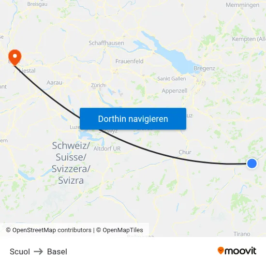 Scuol to Basel map