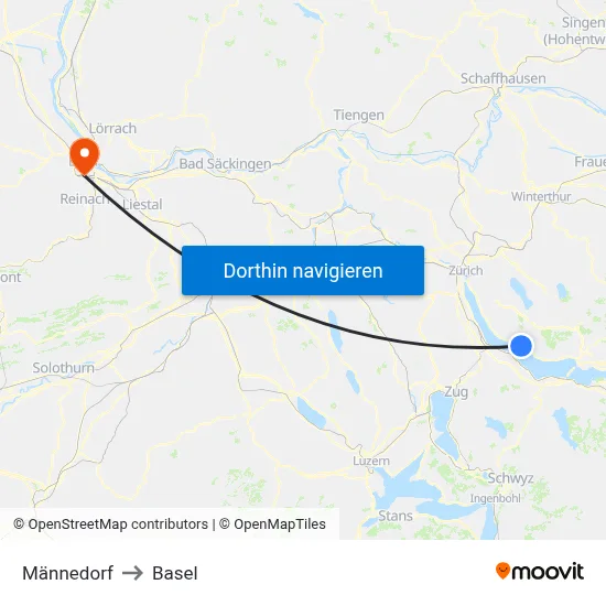 Männedorf to Basel map