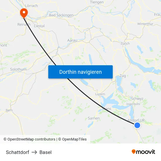 Schattdorf to Basel map