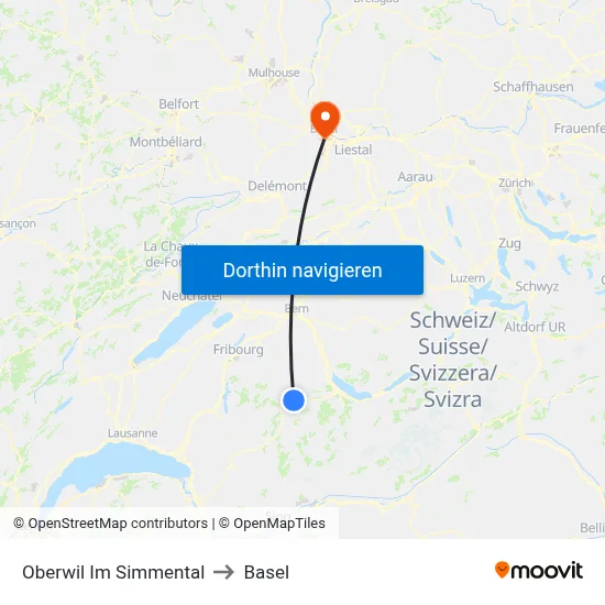 Oberwil Im Simmental to Basel map