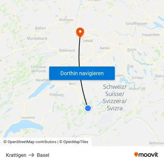 Krattigen to Basel map