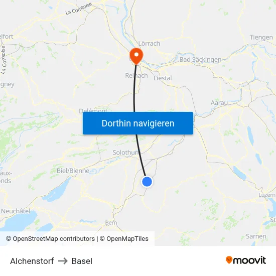 Alchenstorf to Basel map