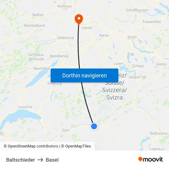 Baltschieder to Basel map