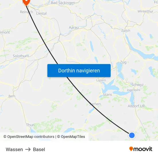 Wassen to Basel map