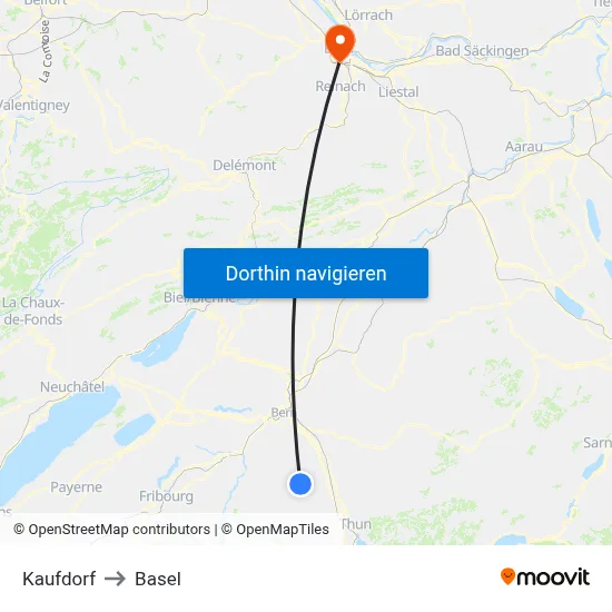 Kaufdorf to Basel map