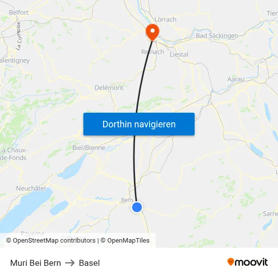 Muri Bei Bern to Basel map