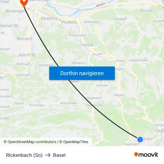 Rickenbach (So) to Basel map