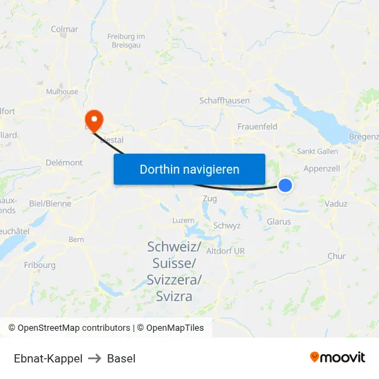 Ebnat-Kappel to Basel map