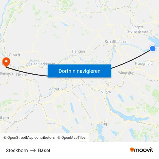 Steckborn to Basel map