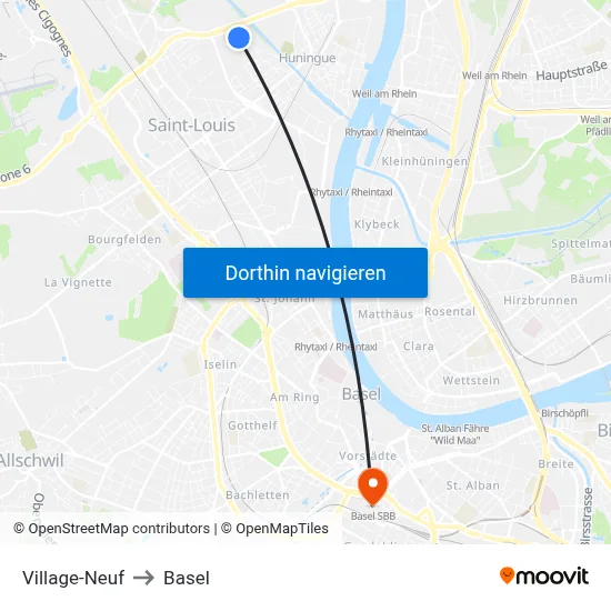 Village-Neuf to Basel map