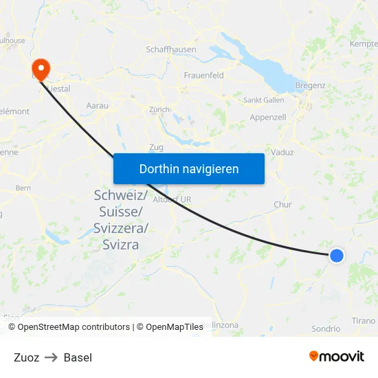 Zuoz to Basel map