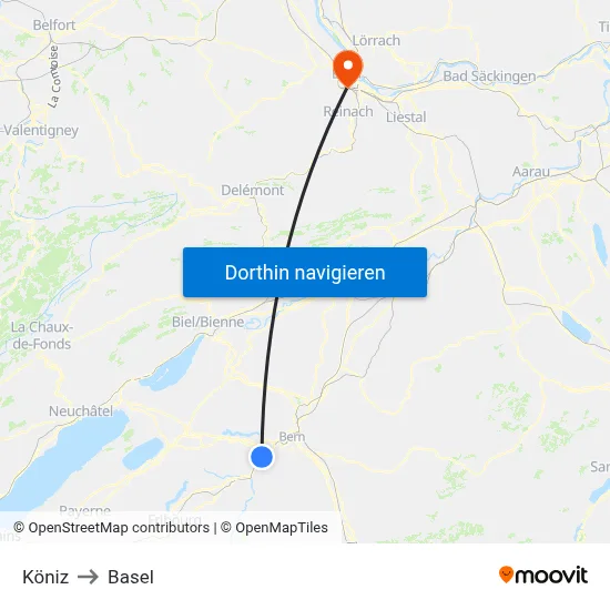 Köniz to Basel map
