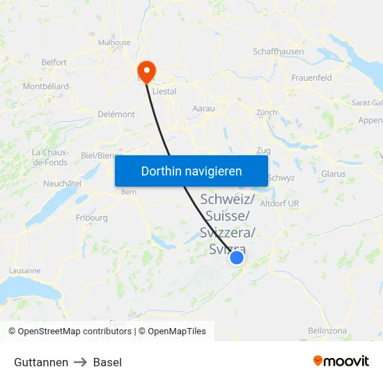 Guttannen to Basel map