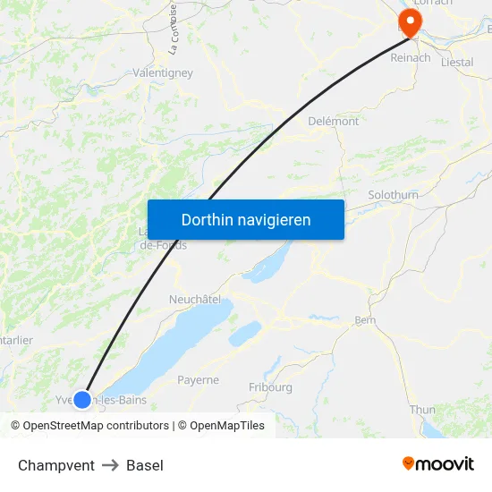 Champvent to Basel map
