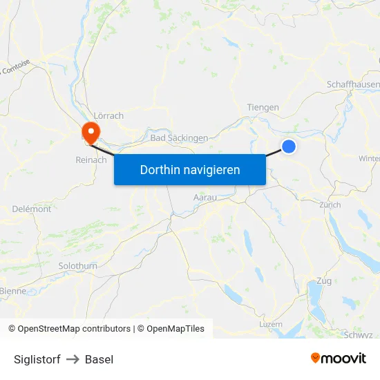 Siglistorf to Basel map