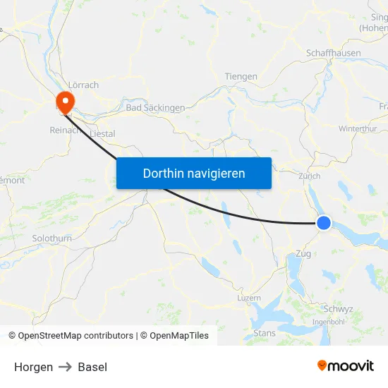 Horgen to Basel map