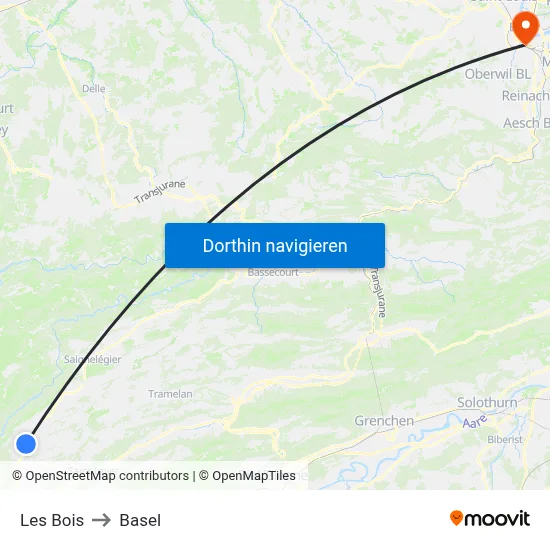 Les Bois to Basel map