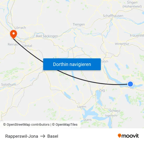 Rapperswil-Jona to Basel map