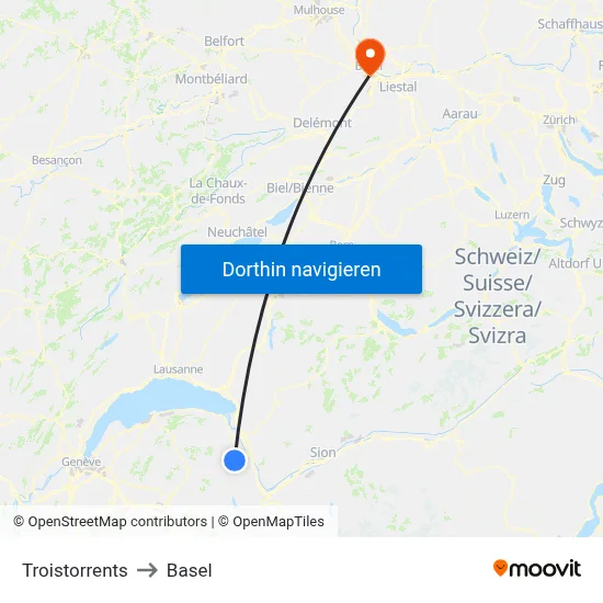 Troistorrents to Basel map