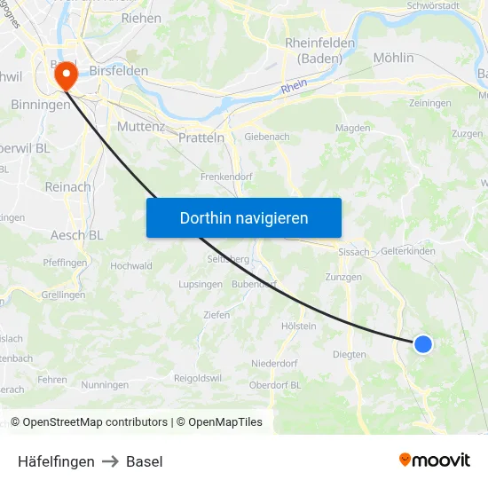 Häfelfingen to Basel map