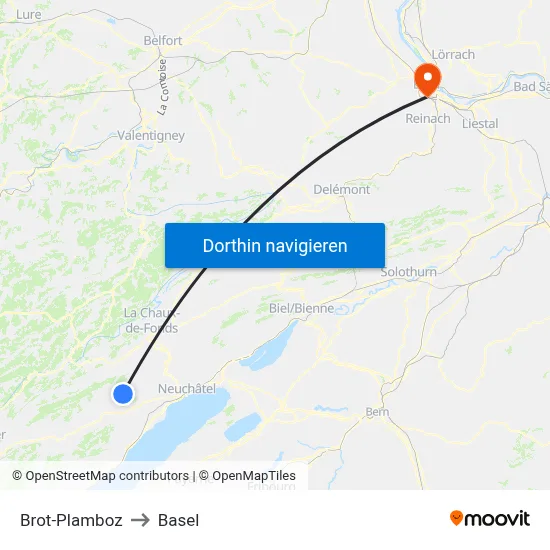 Brot-Plamboz to Basel map