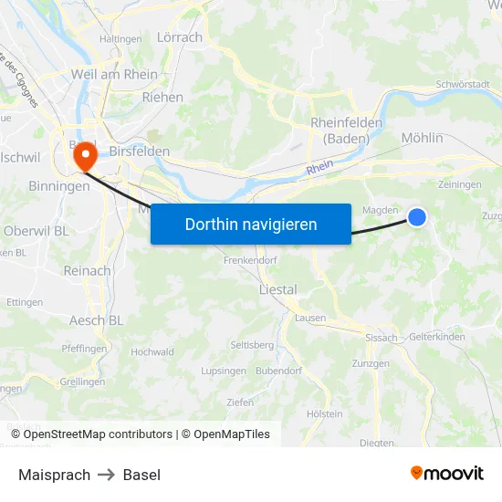Maisprach to Basel map