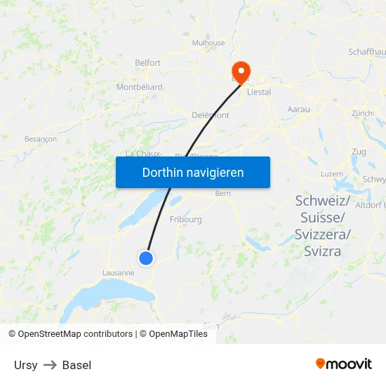 Ursy to Basel map
