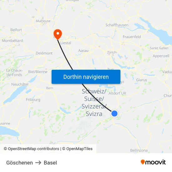 Göschenen to Basel map