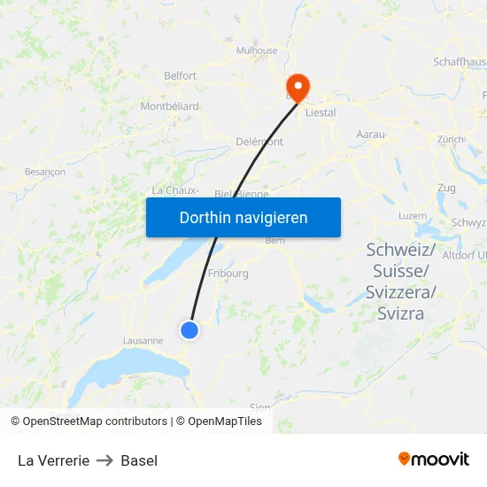 La Verrerie to Basel map