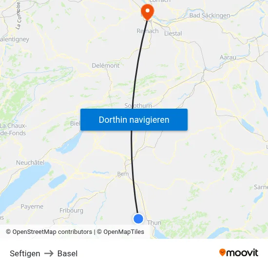 Seftigen to Basel map